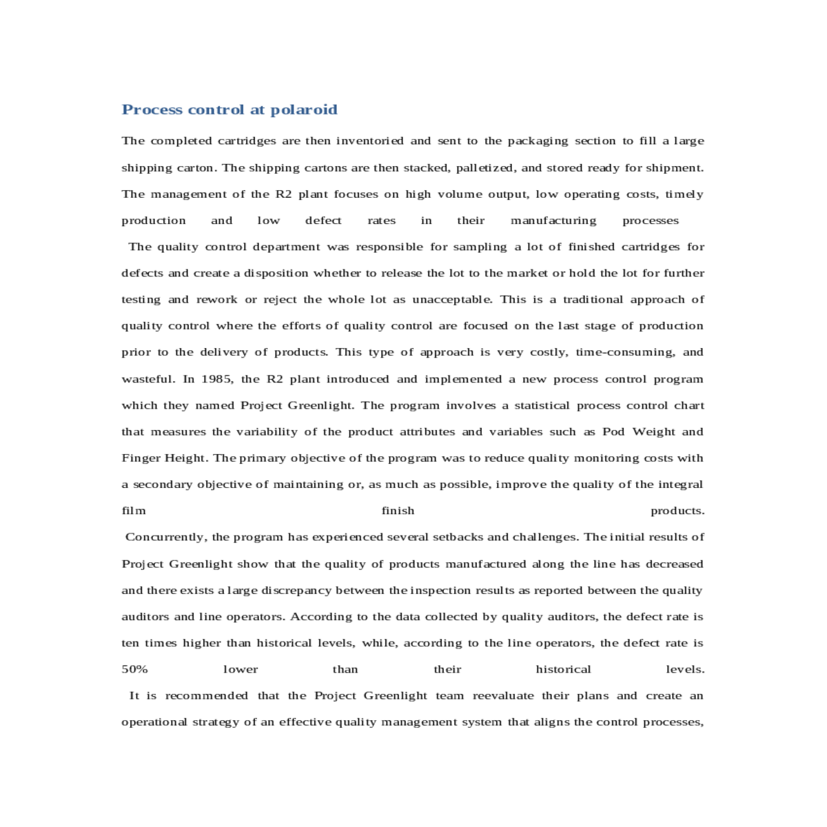 process control at polaroid