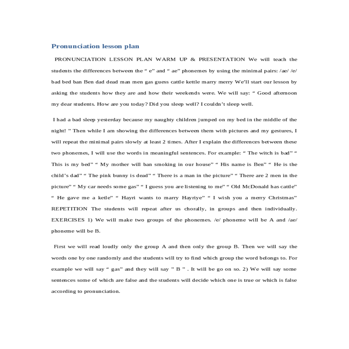 pronunciation lesson plan