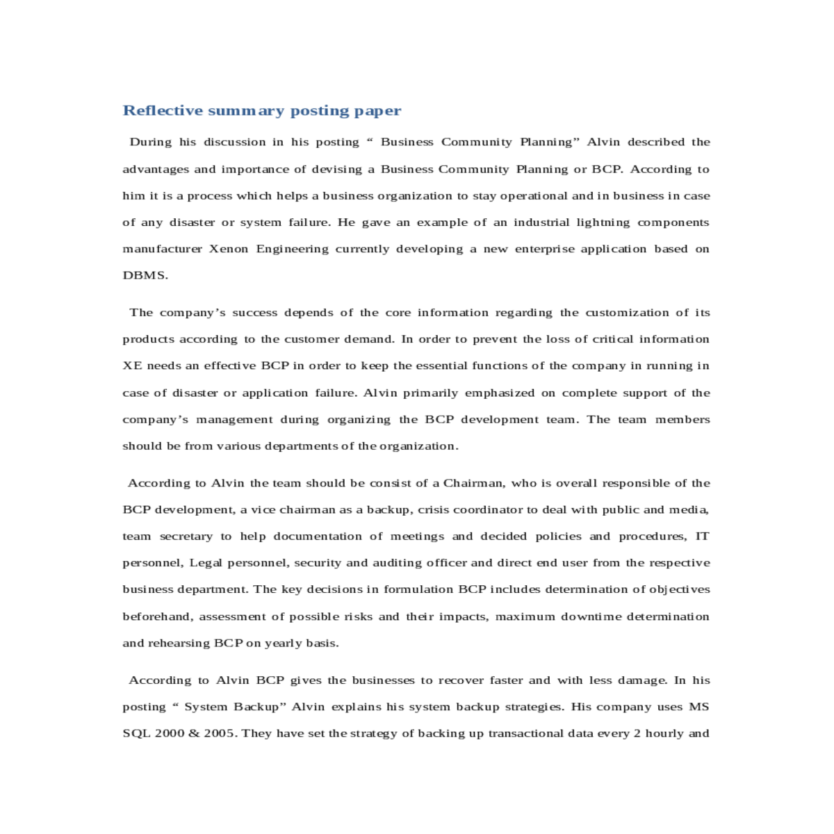 bcp plan testing schedule and possibilities