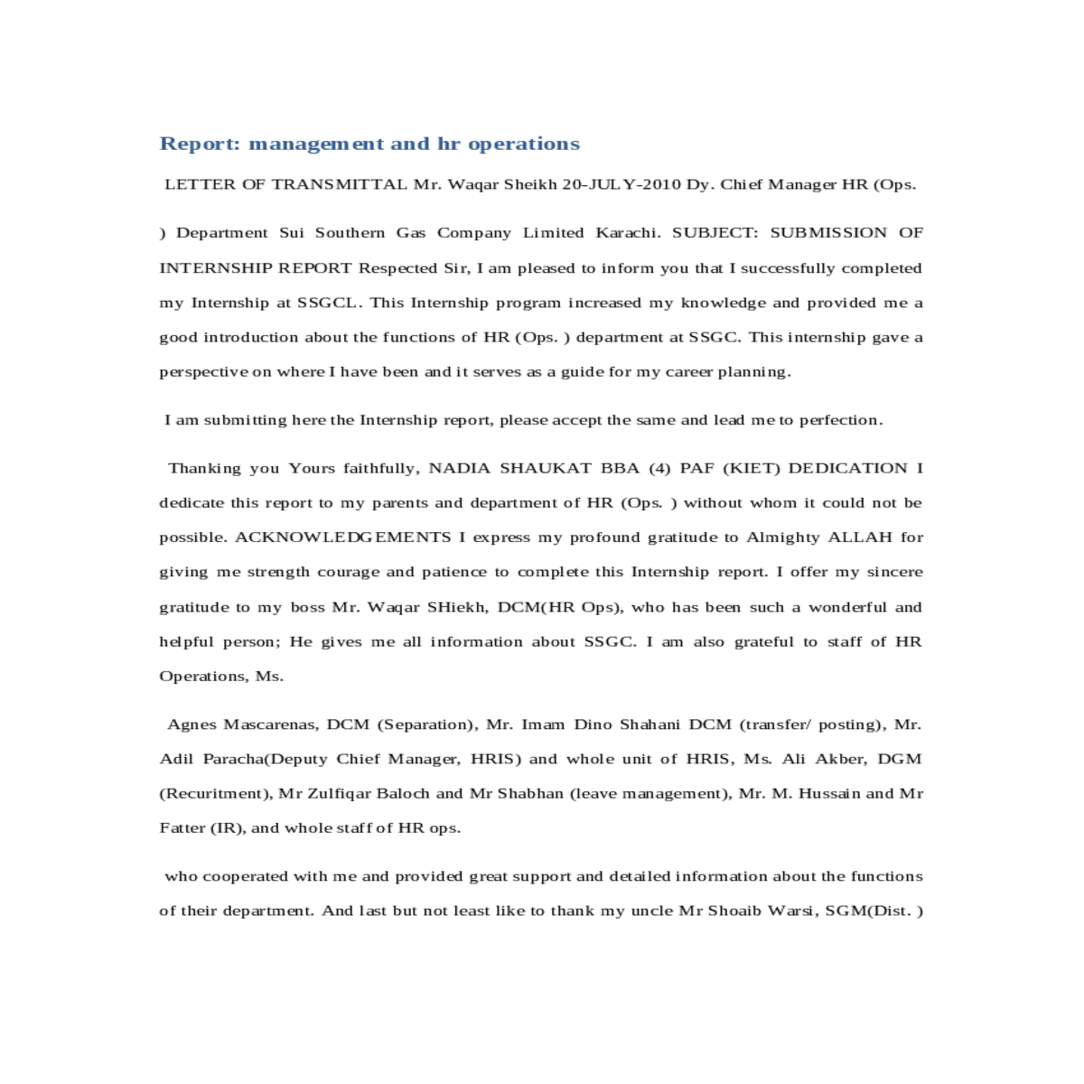 report management and hr operations
