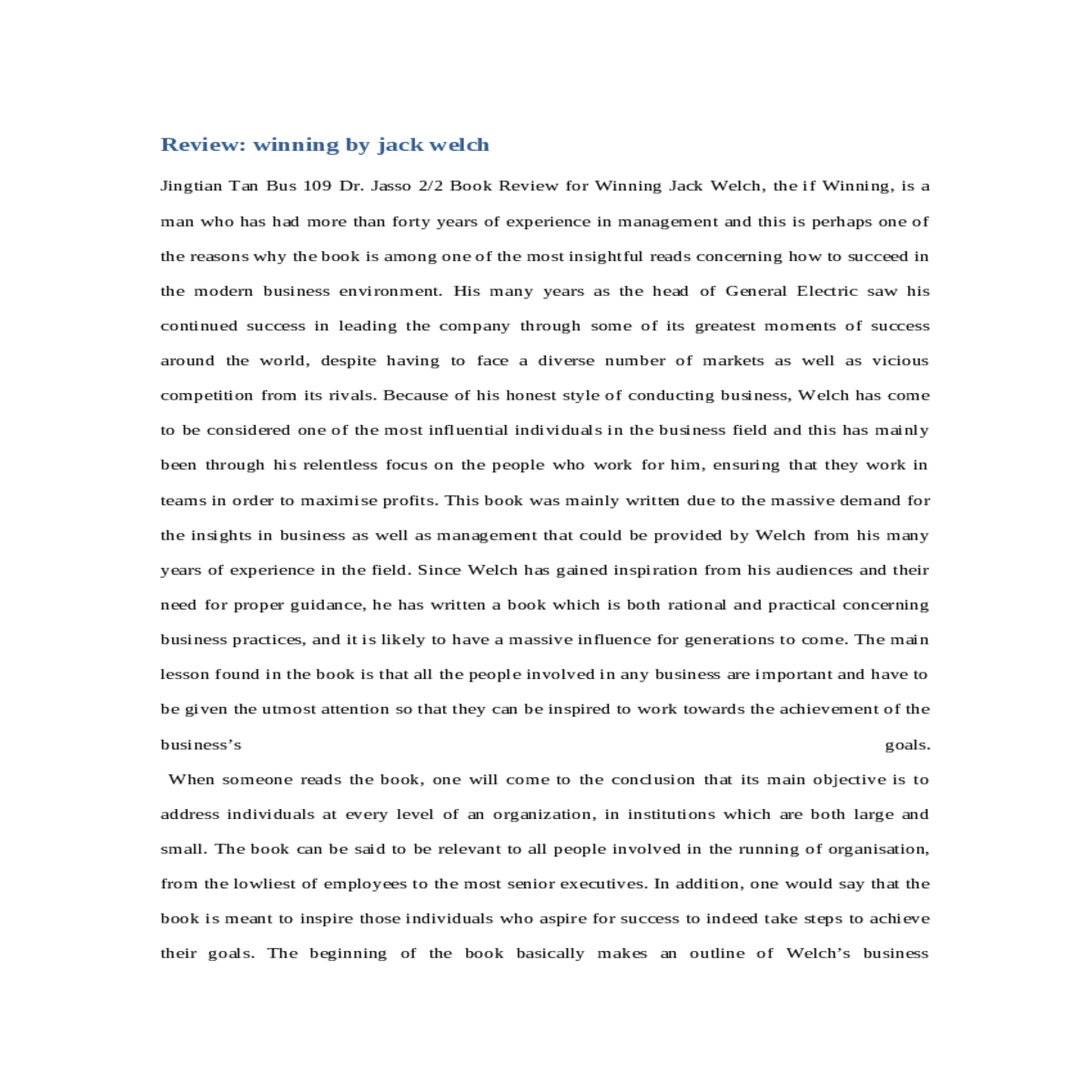 jasso book review for winning jack welch