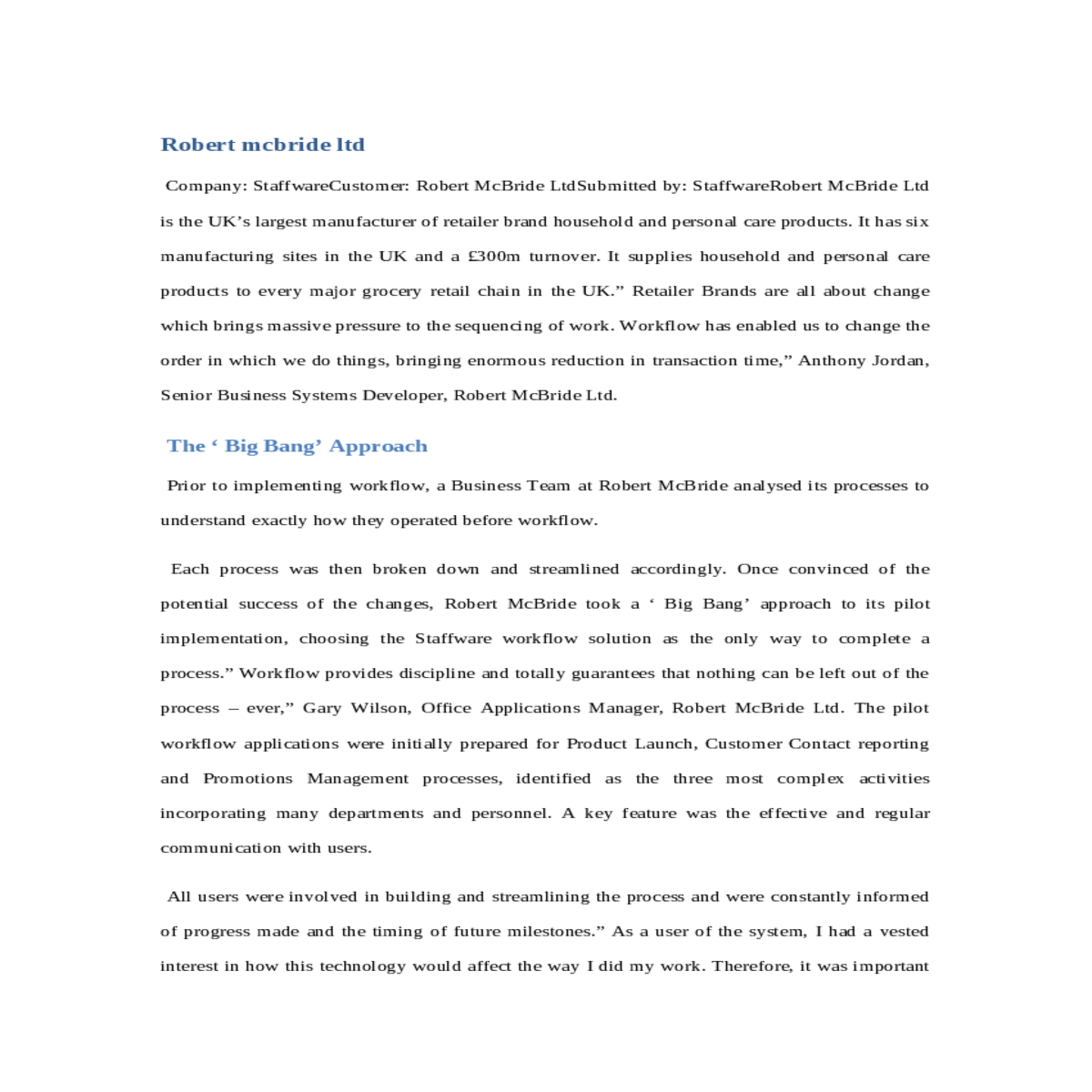 summary of staffware workflow benefits