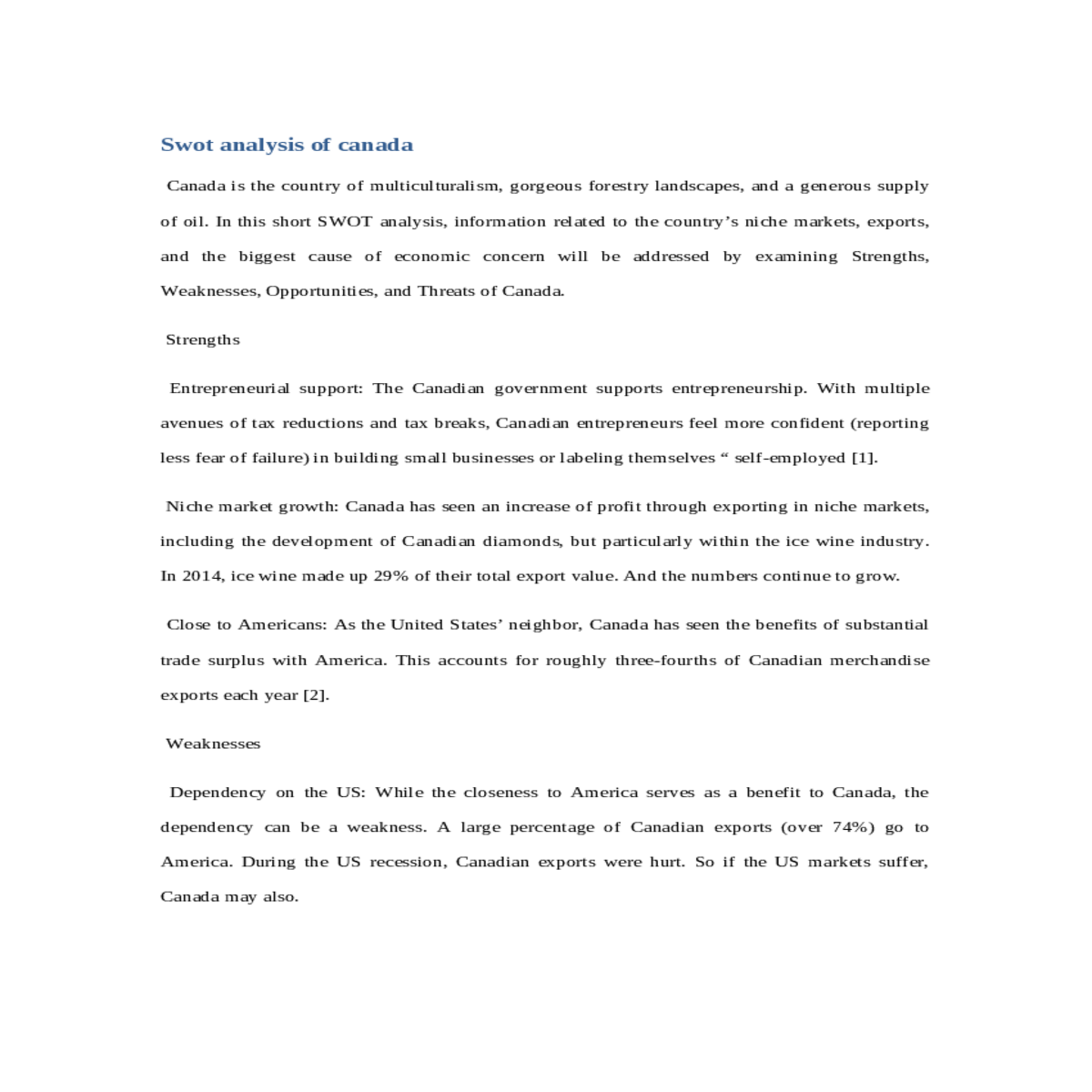 swot analysis of canada