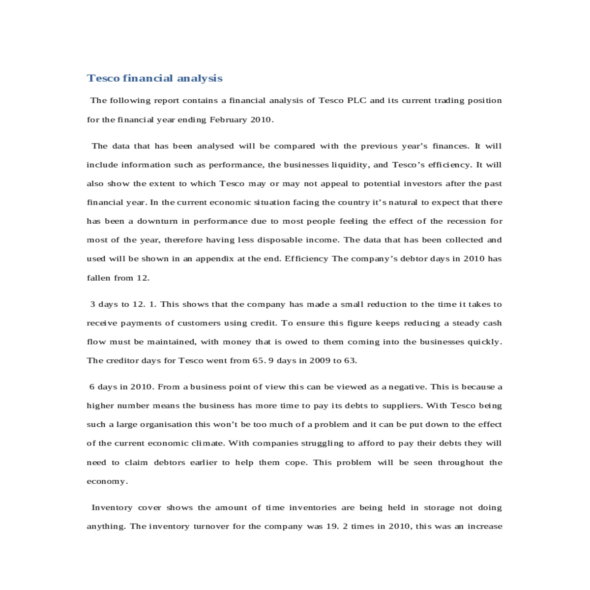 tesco financial analysis