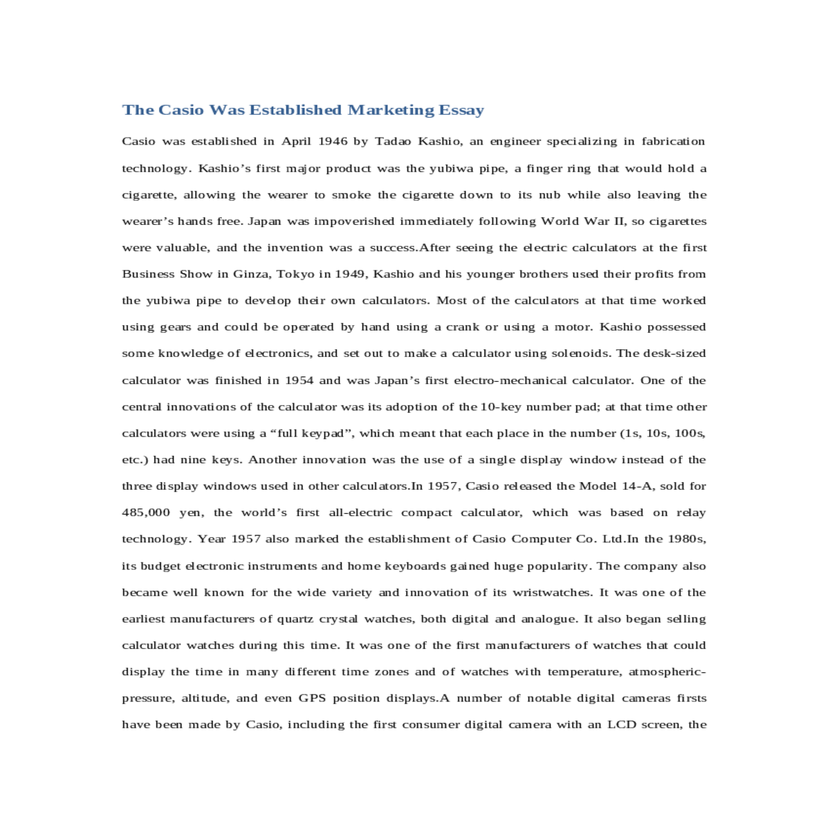 the casio was established marketing essay