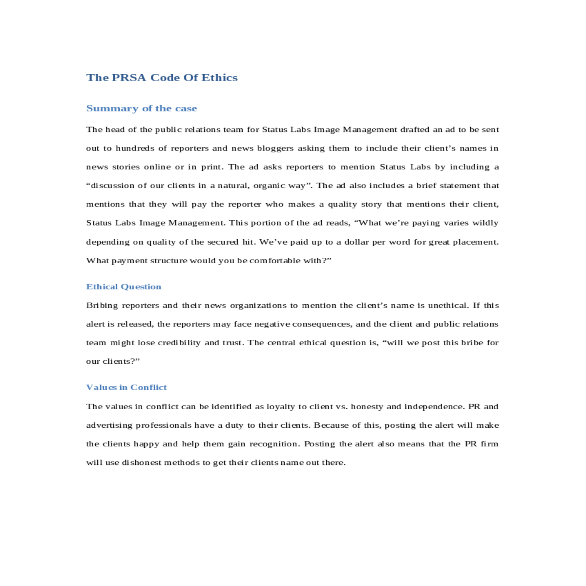 the prsa code of ethics