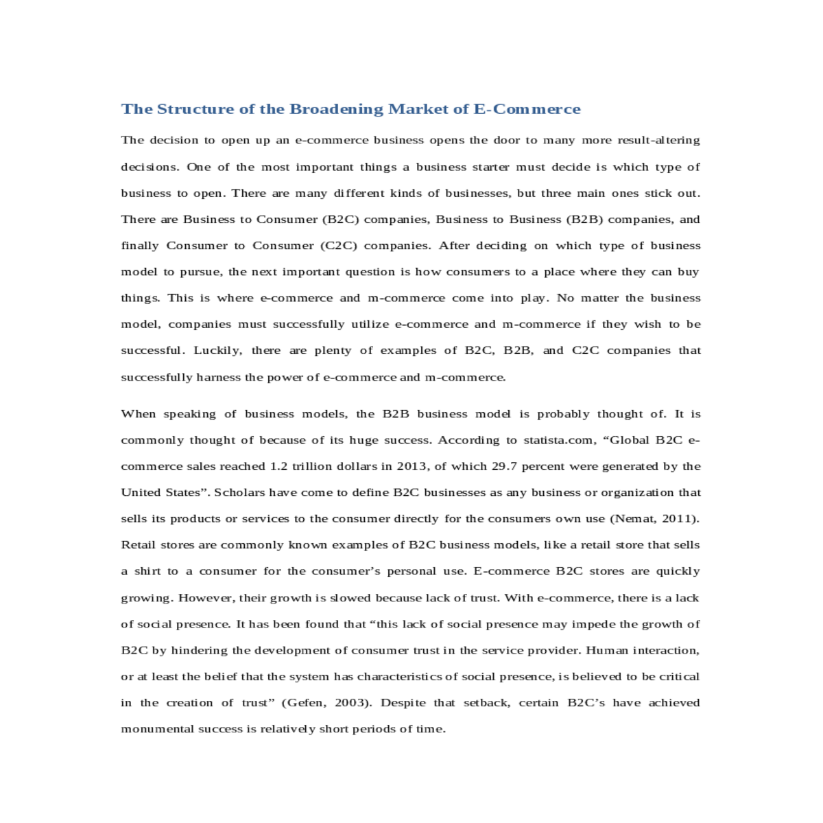 the structure of the broadening market of ecommerc