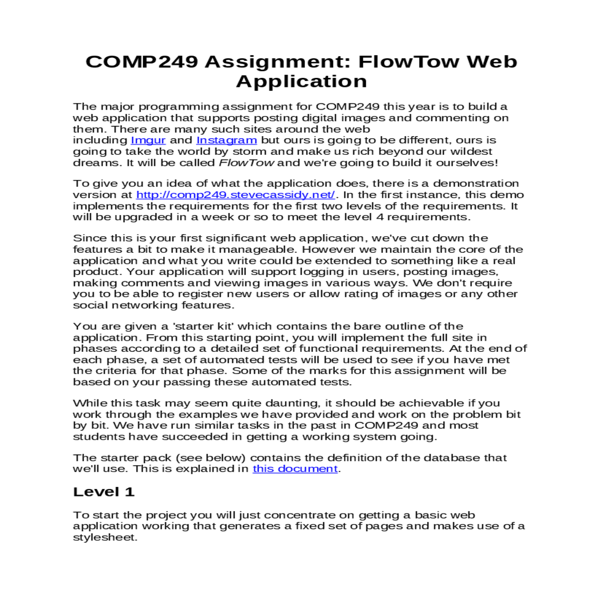 comp249 assignment flowtow web application