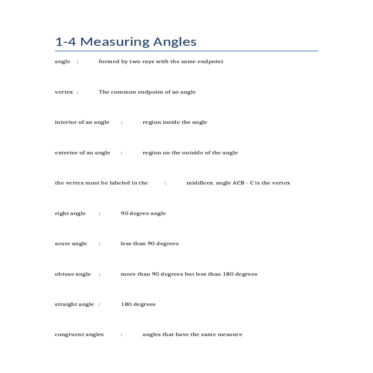angle formed two rays with the same endpointvertex