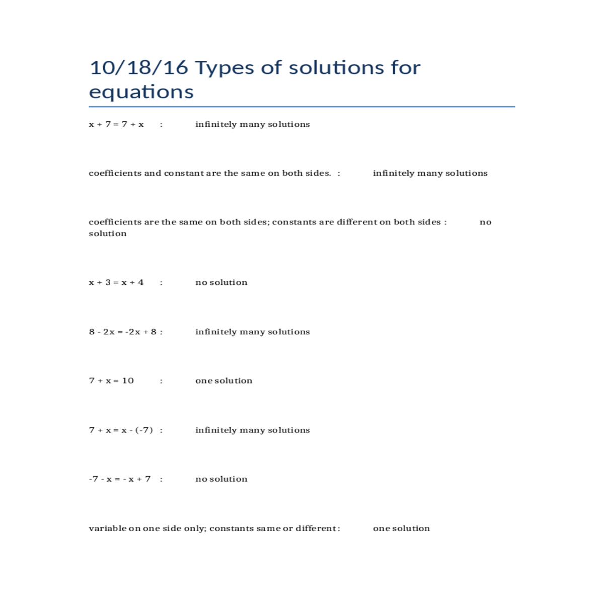 infinitely many solutionscoefficients and constant