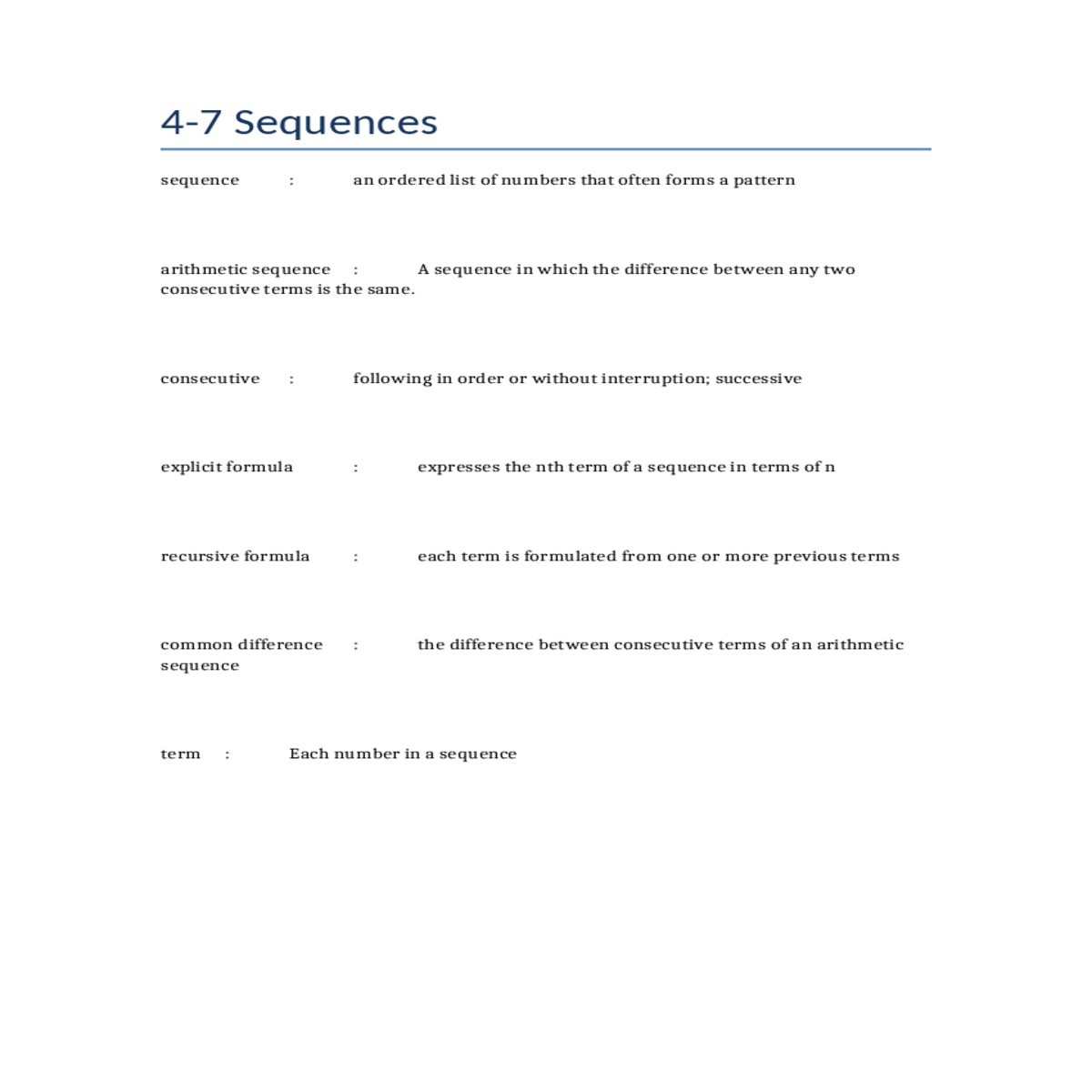 sequence ordered list numbers that often forms pat