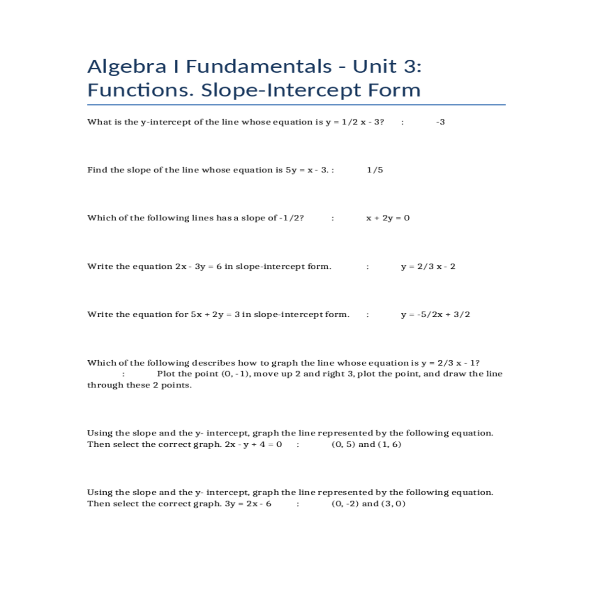 graph the line represented the following equation