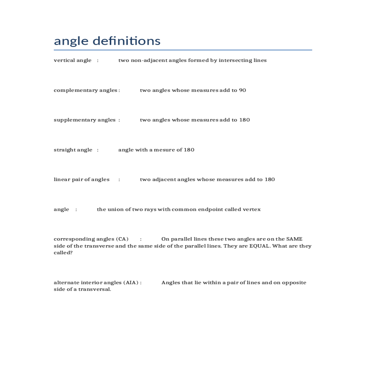 formed transversal intersecting two lines