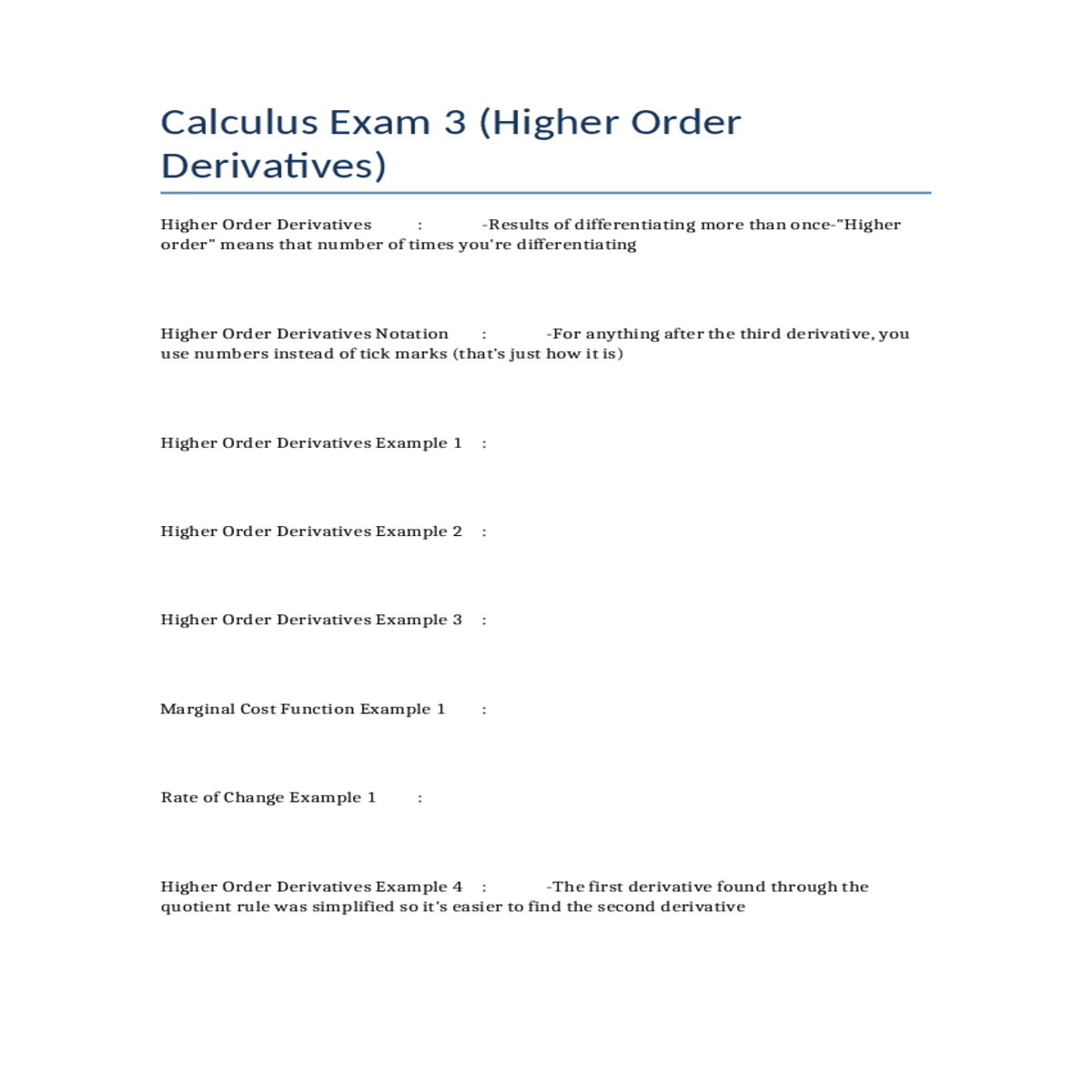 higher order derivatives results differentiating m