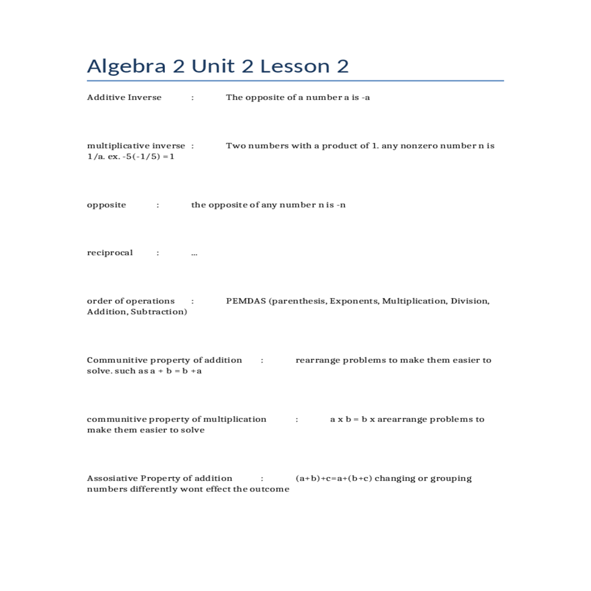 opposite the opposite any number nreciprocal order