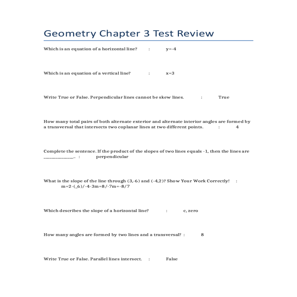 geometry chapter 3 test review