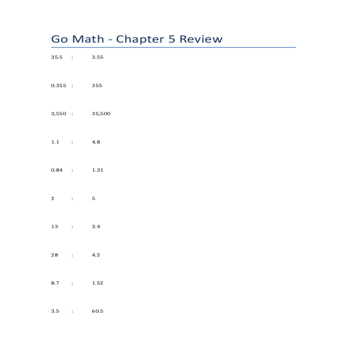 Go math chapter 5 reviewdocx