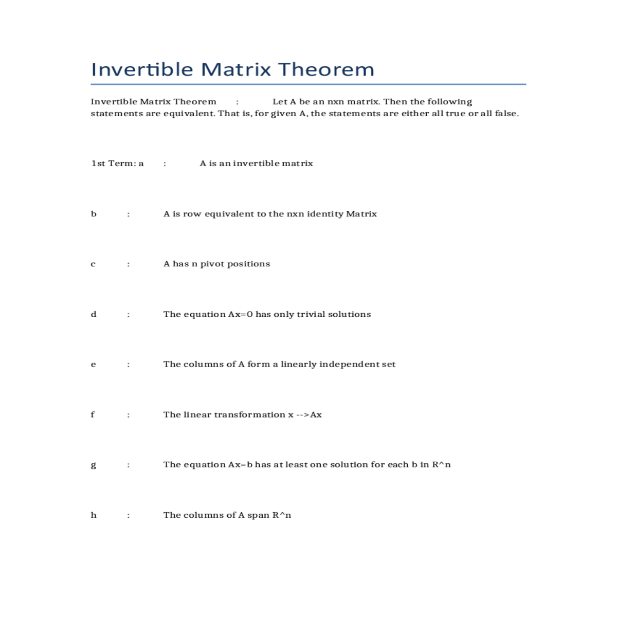 invertible matrix theorem let nxn matrix