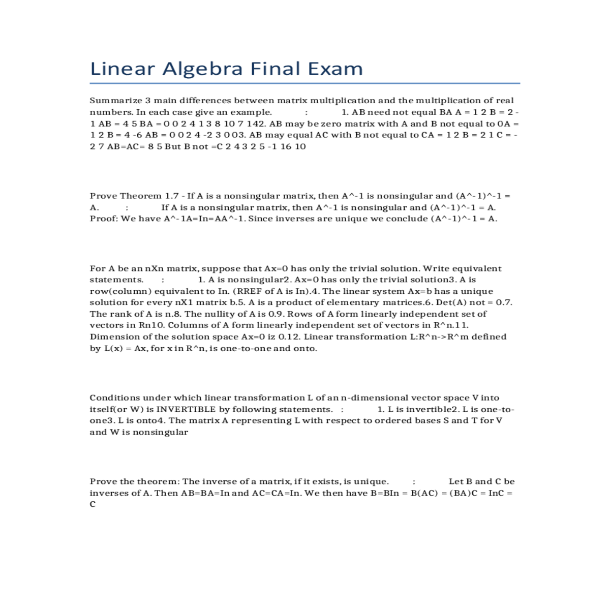 linear algebra final exam