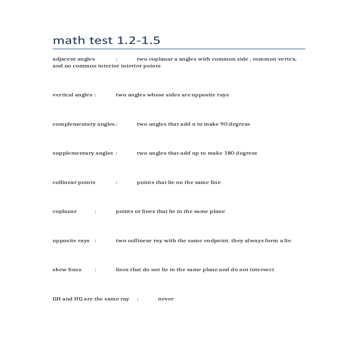 adjacent angles two coplanar angles with common si