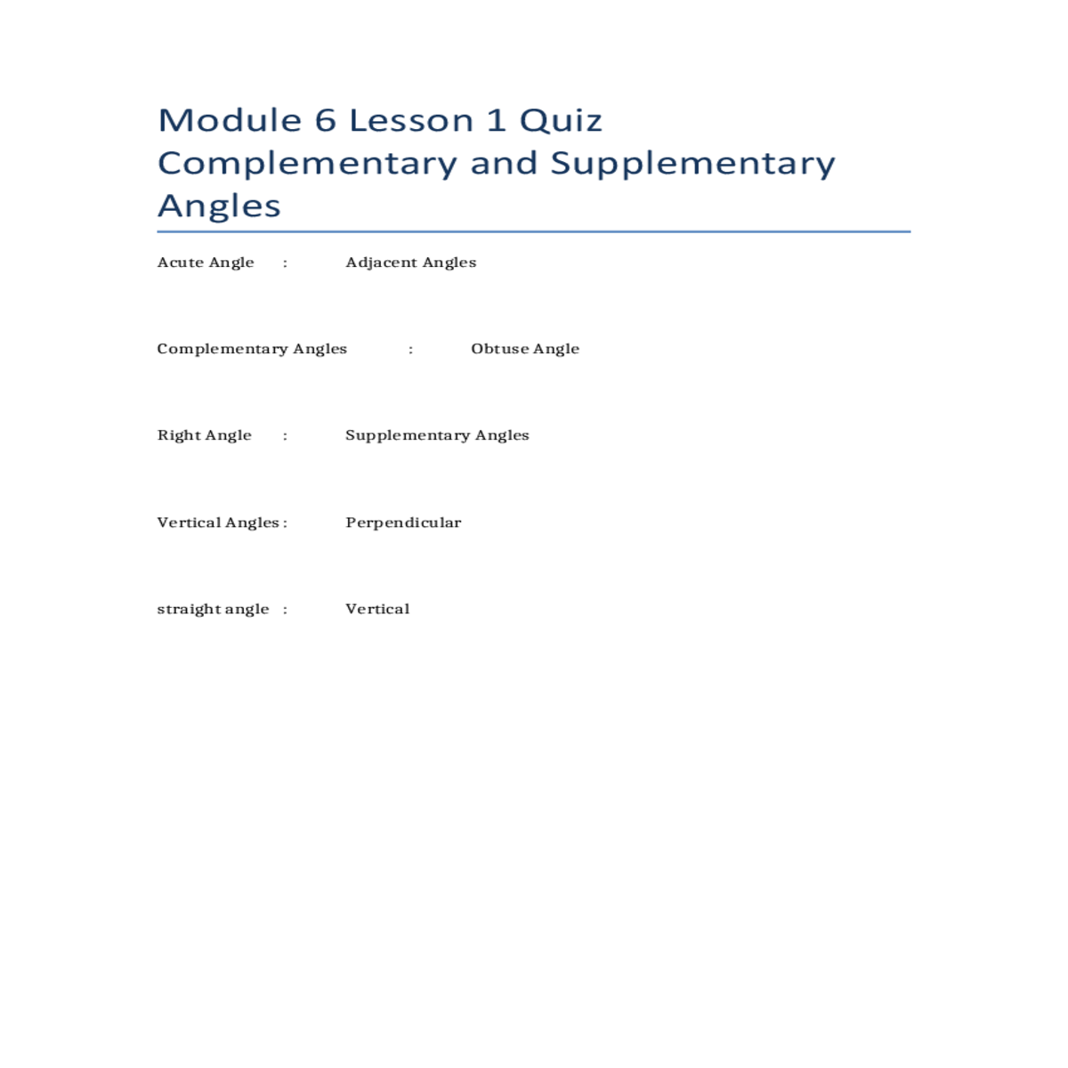 acute angle adjacent anglescomplementary angles ob