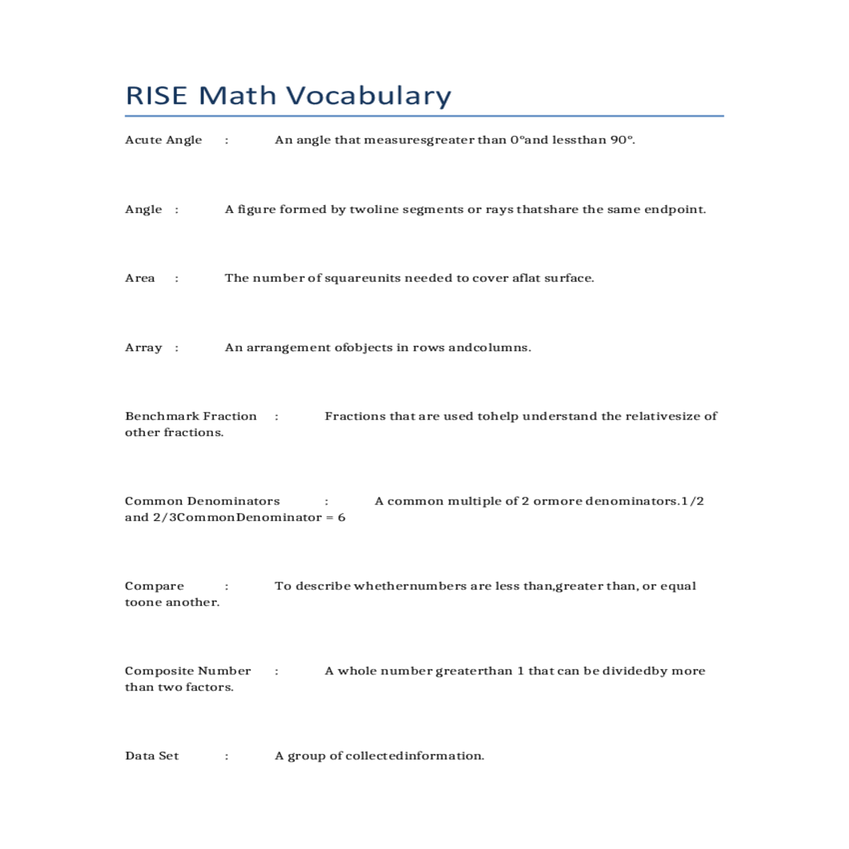 rise math vocabulary