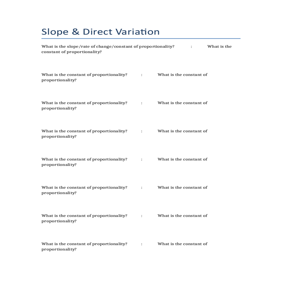 write the direct variation equation and find when