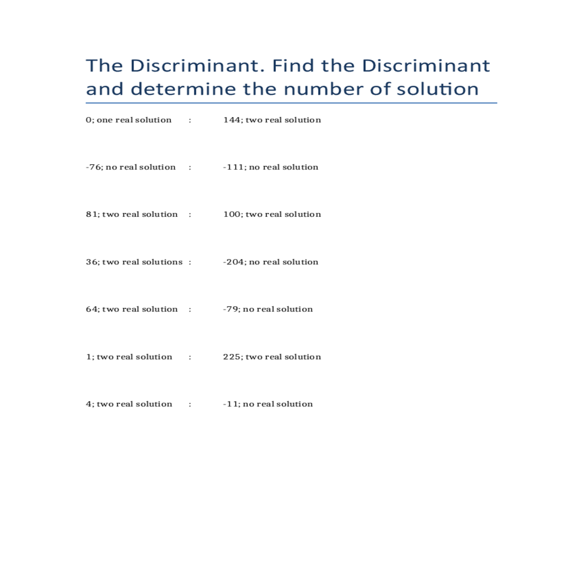 one real solution two real solution real solution