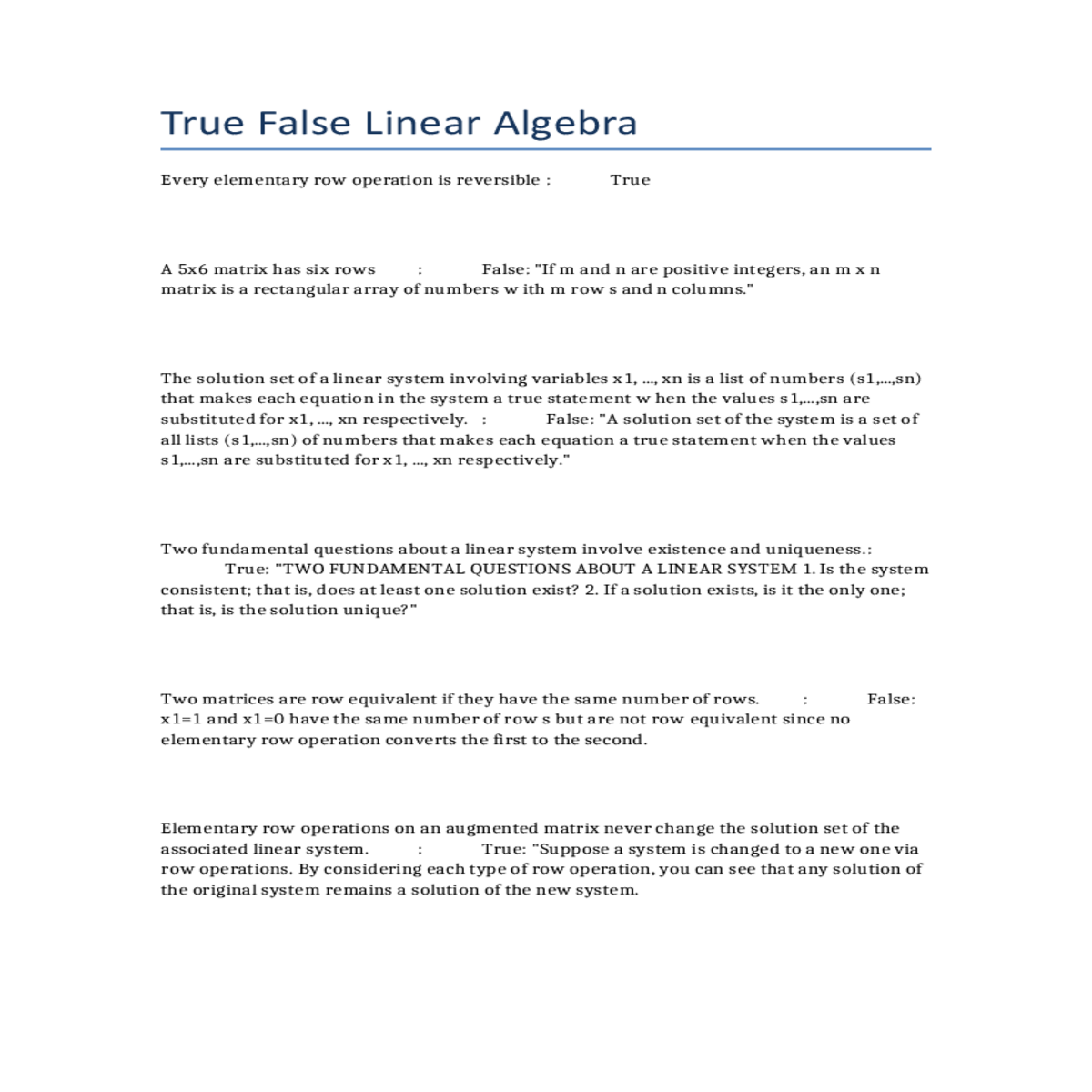 and only echelon form the augmented matrix has row