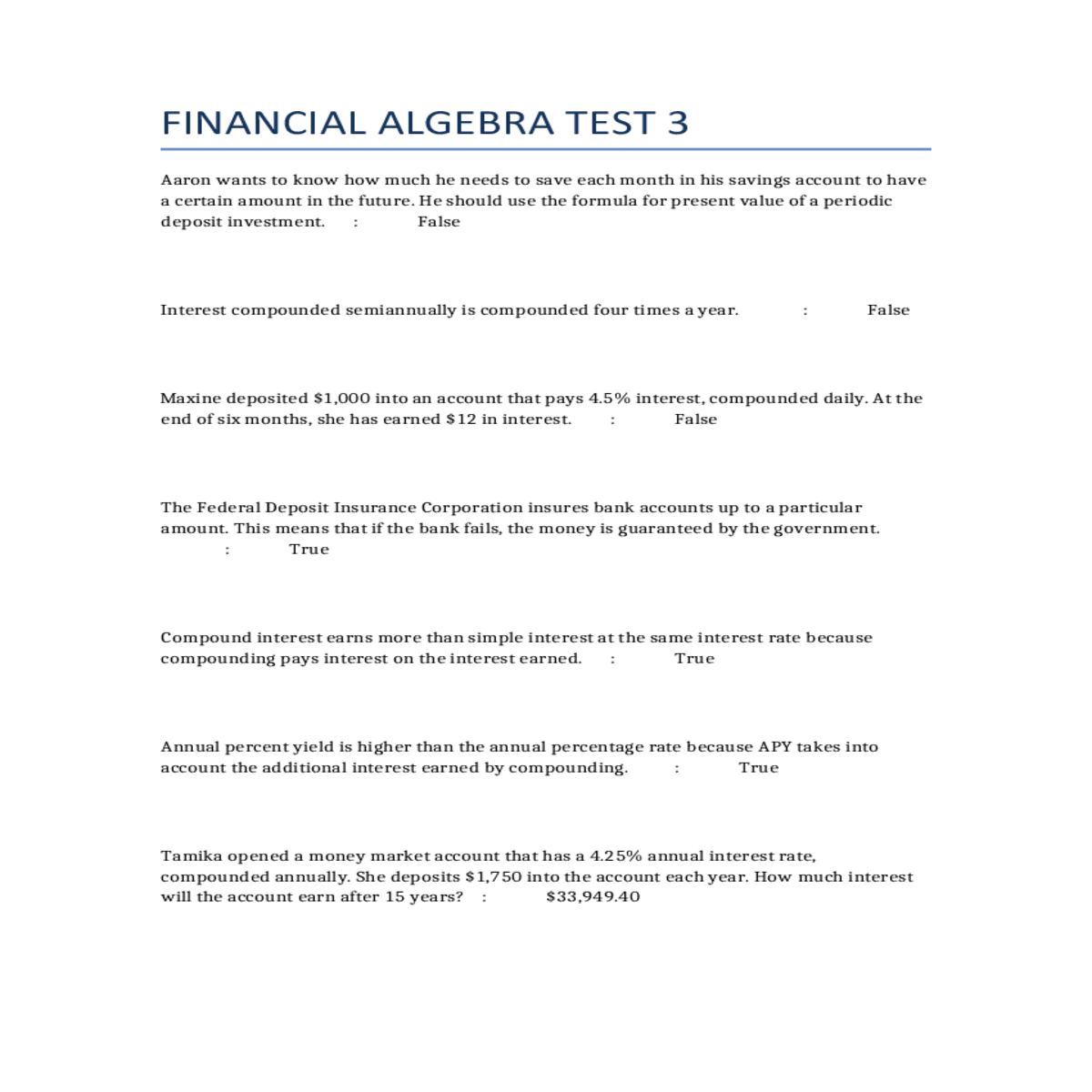 financial algebra test 3
