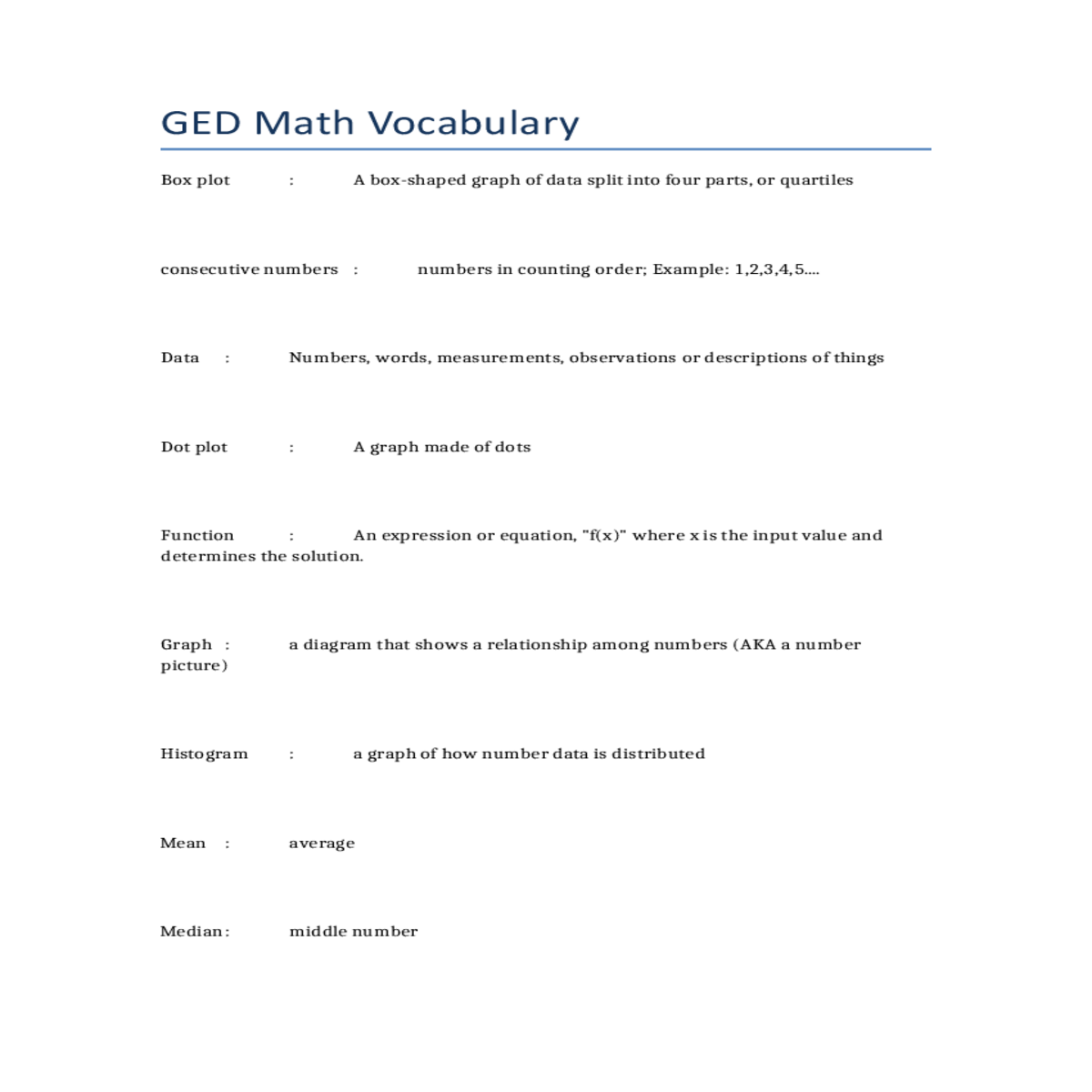 ged math vocabulary