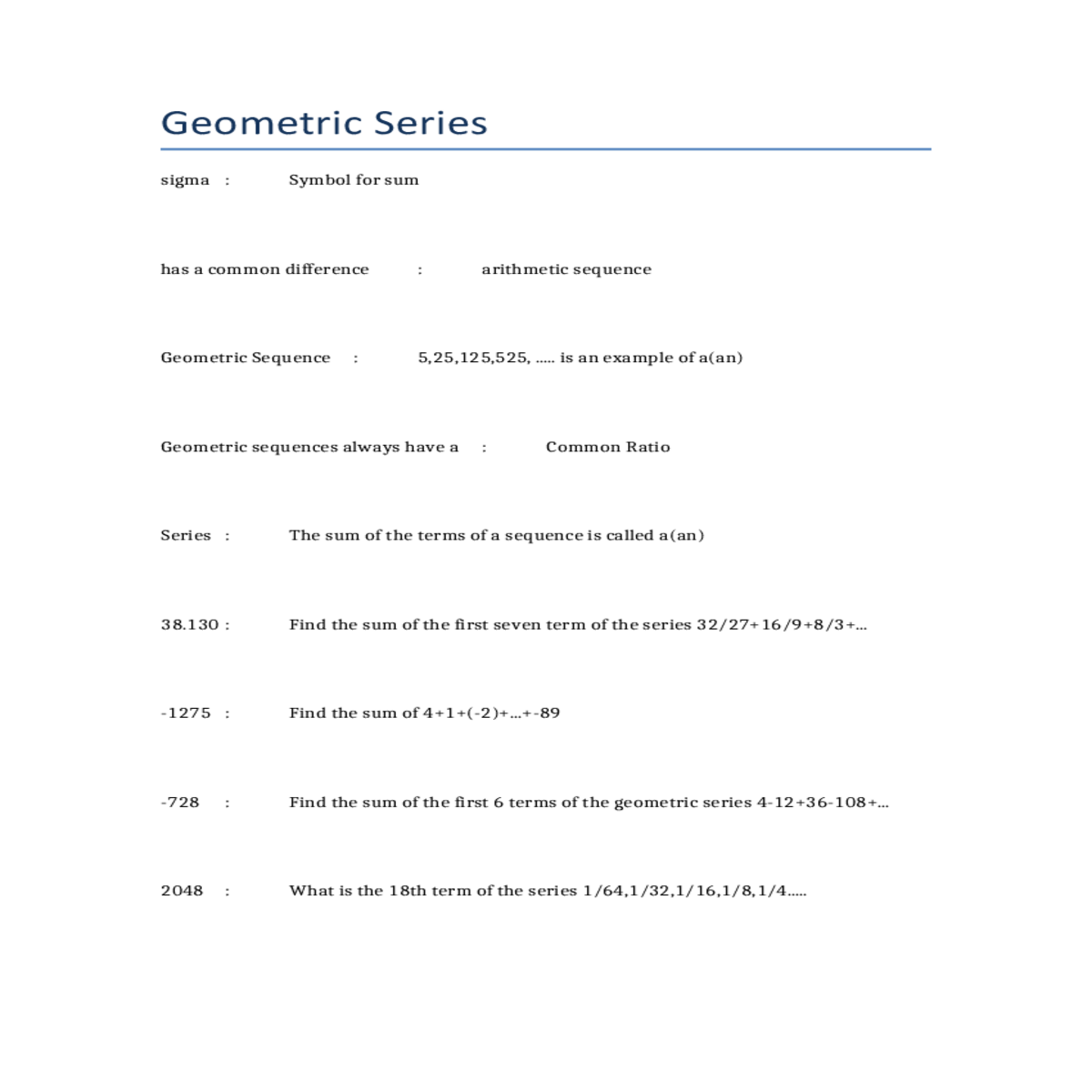 sigma symbol for sumhas common difference arithmet