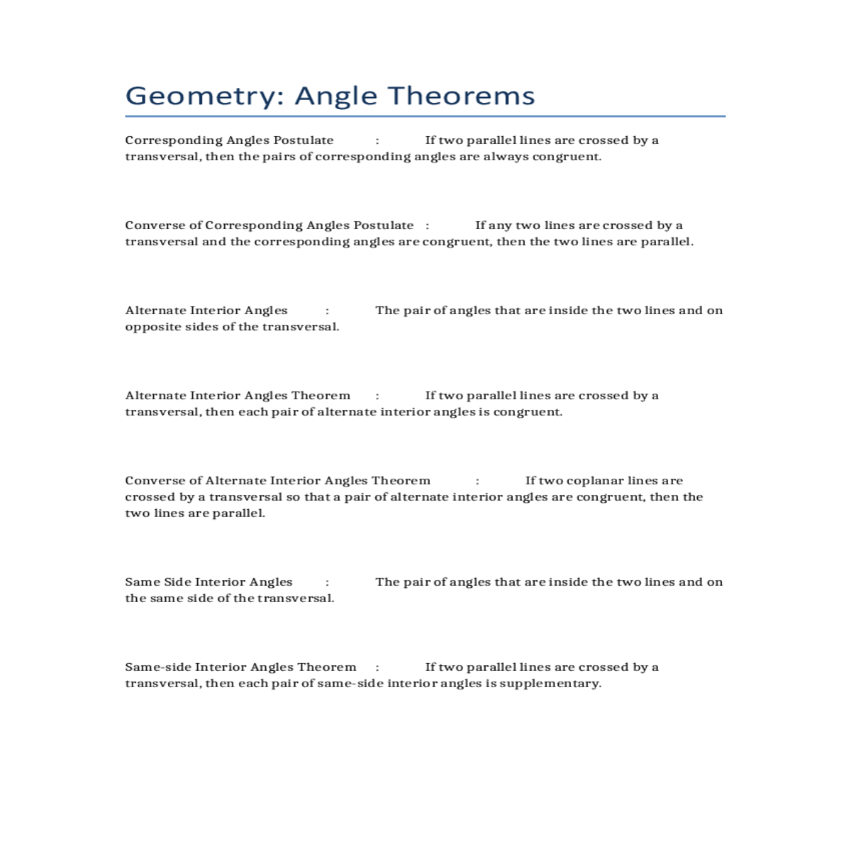 then the two lines are parallel transversal theore