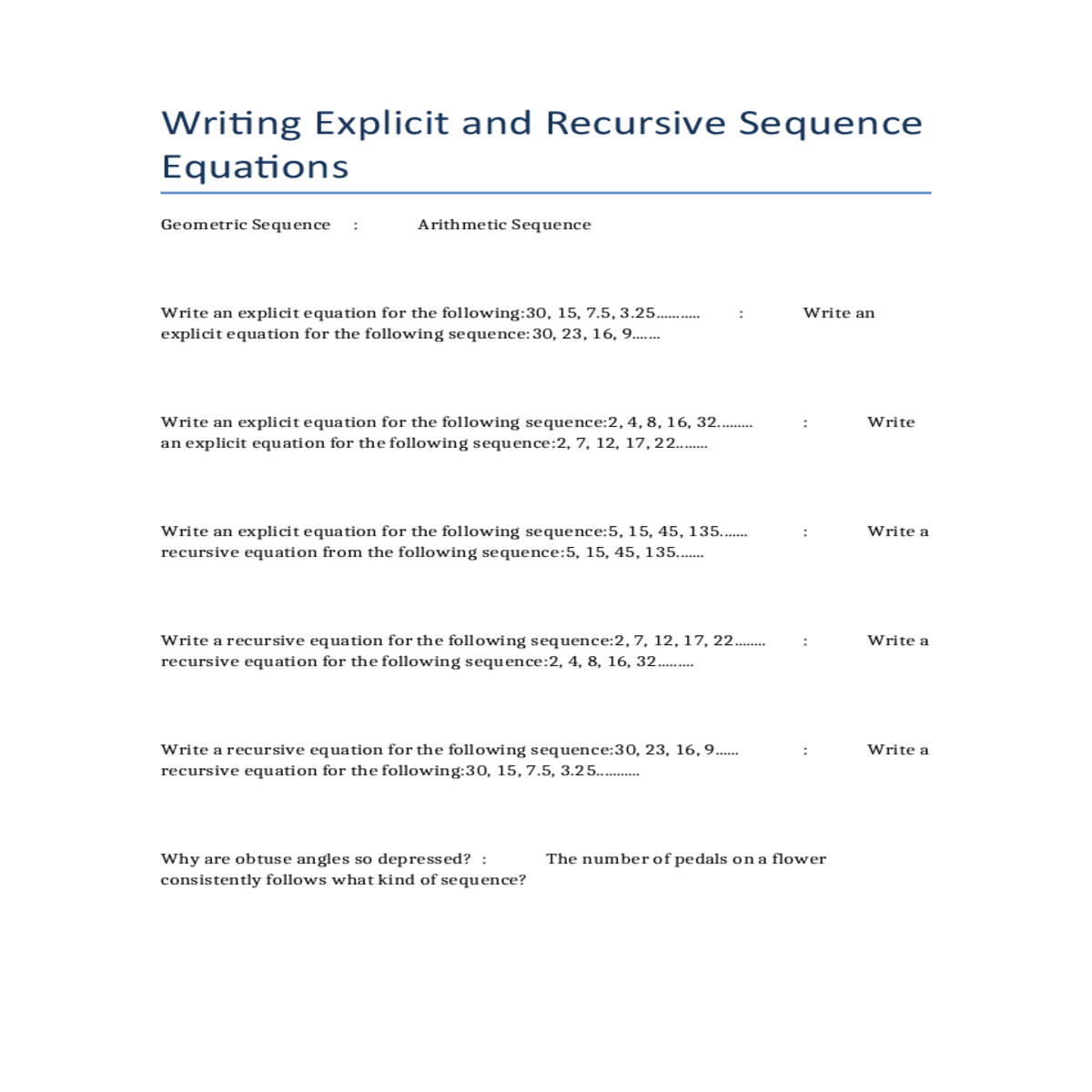 write explicit equation for the following sequence