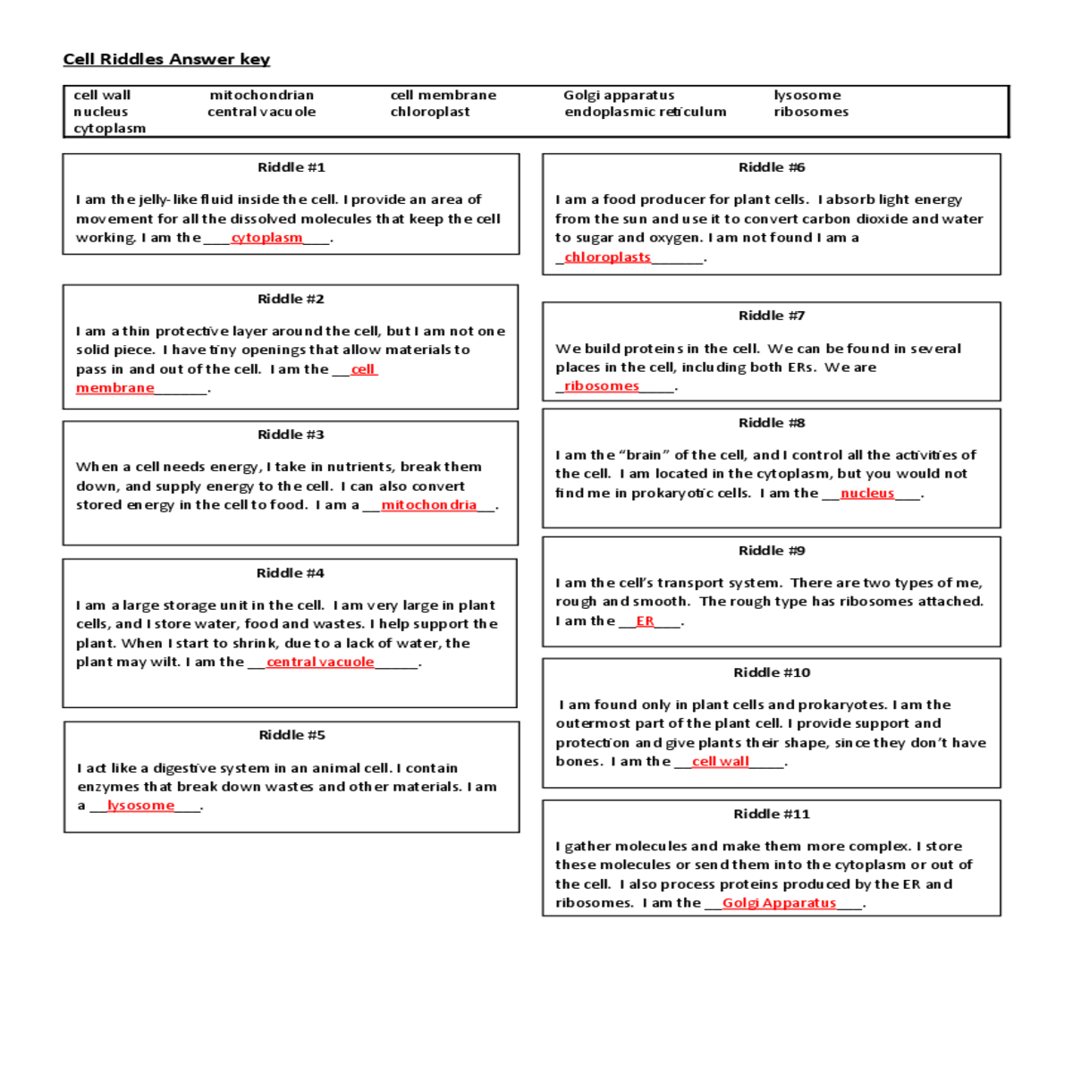 cell riddles answer keycell wall mitochondrian cel
