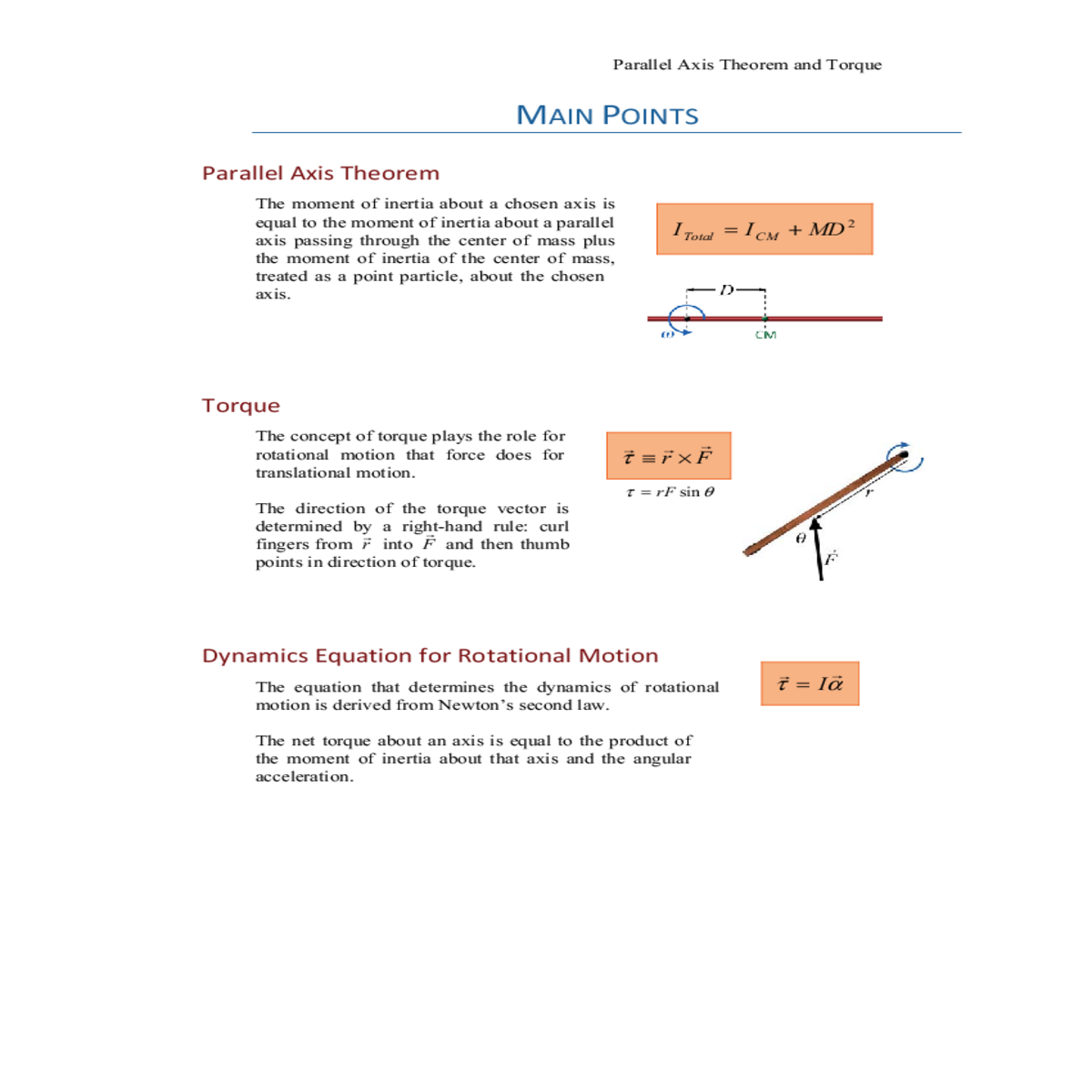parallel axis theorem and torque main pointsparall