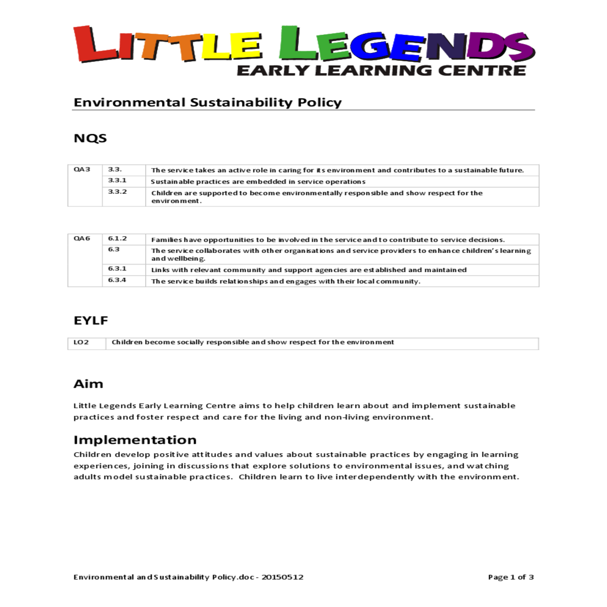 environmental and sustainability policy page