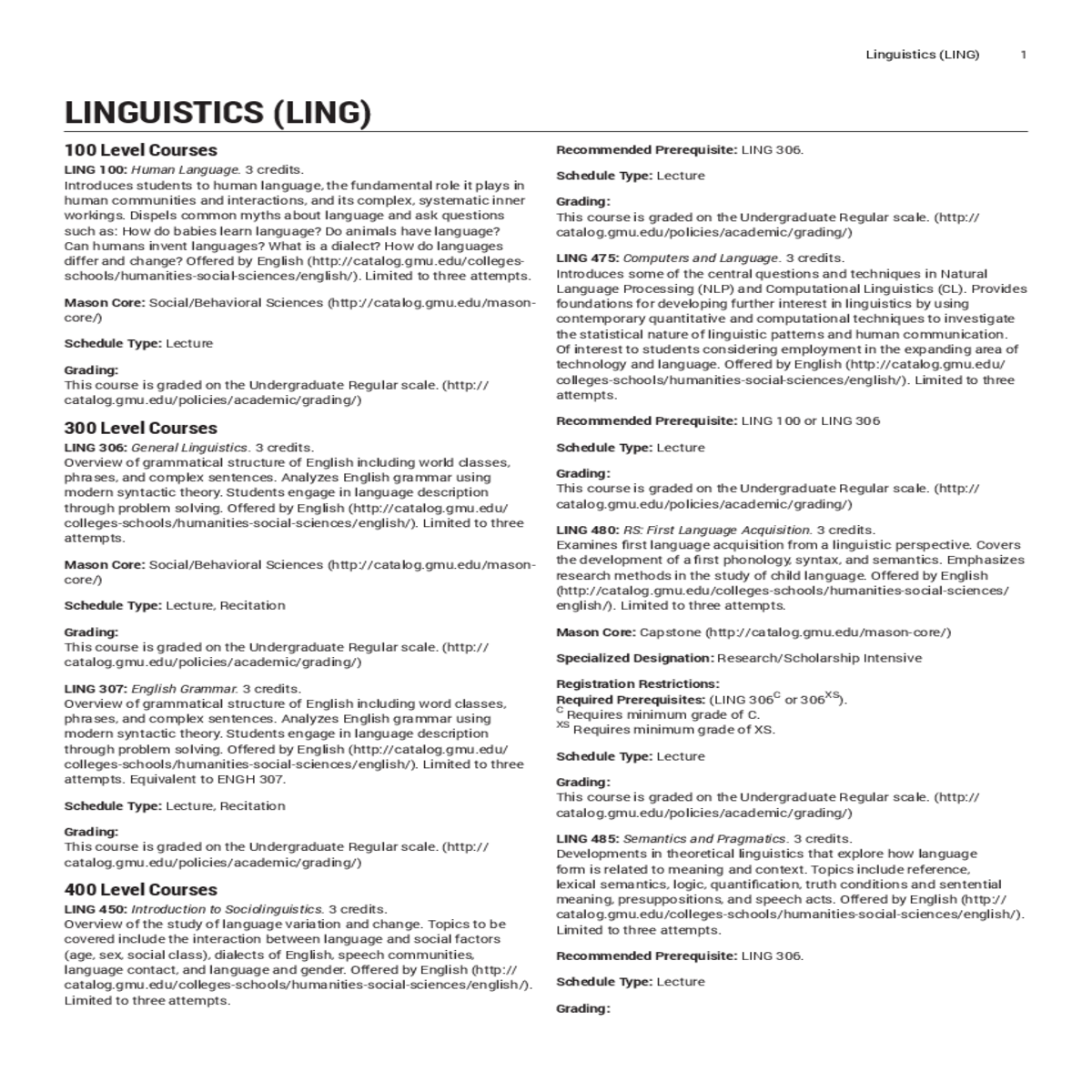 ling schedule type lecture recommended prerequisit