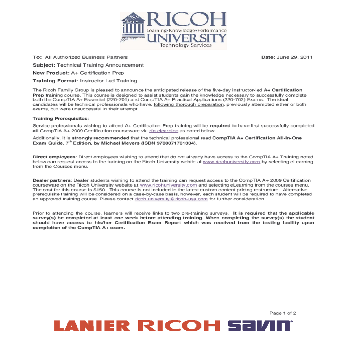 please visit the ricoh university web site contact