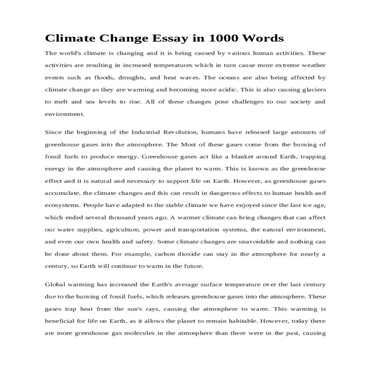climate change essay in 1000 words