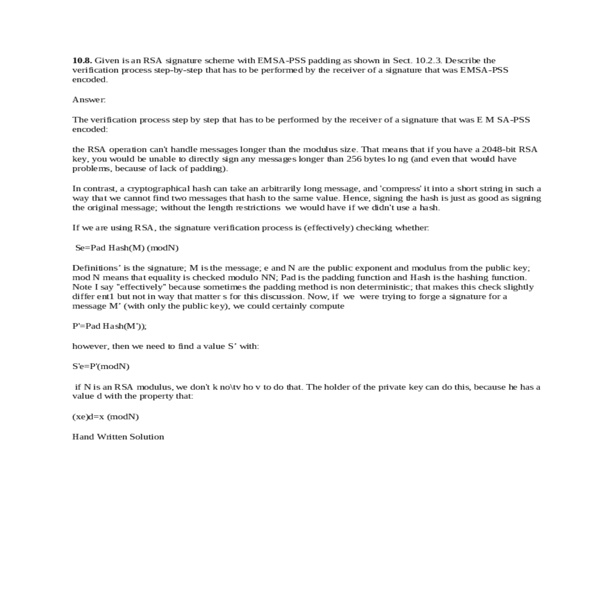 given rsa signature scheme with emsapss padding sh