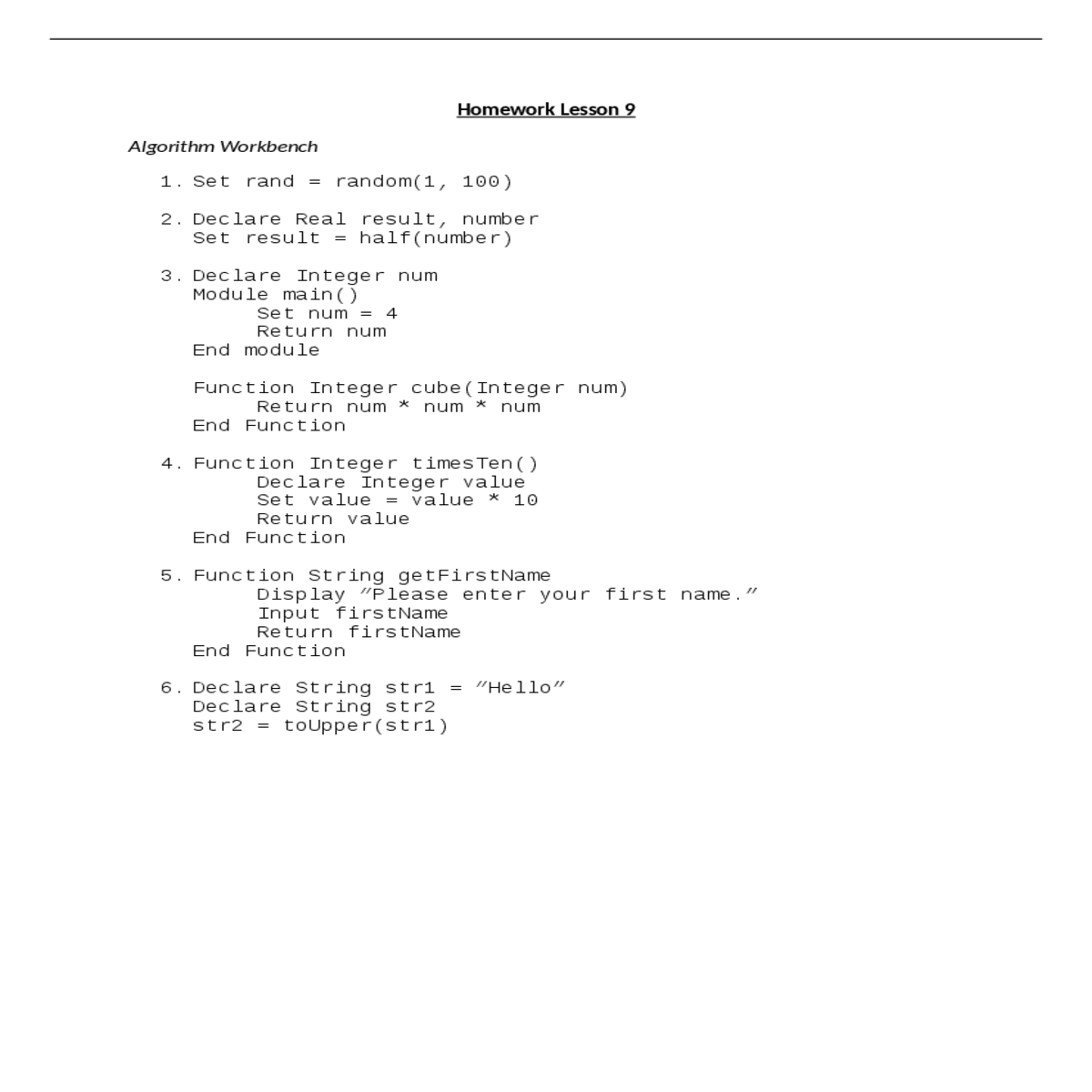 homework lesson algorithm workbench