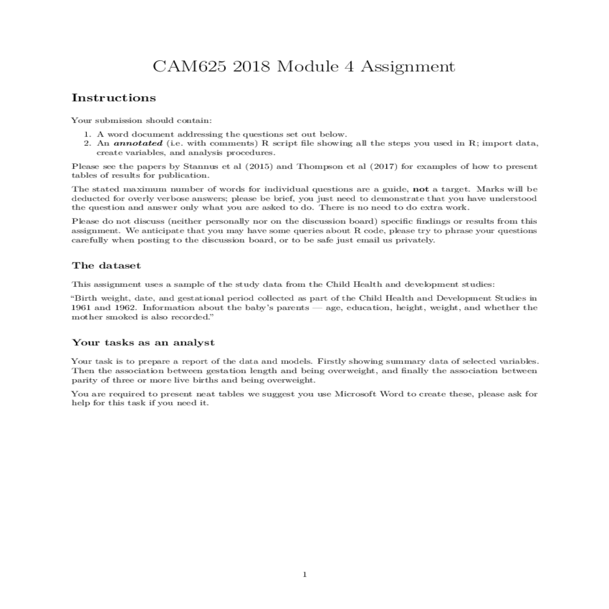 appropriately labelled rows and columns