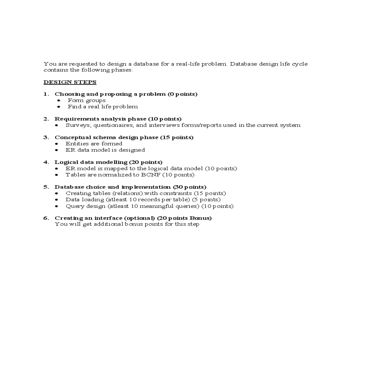 database design life cyclecontains the following p