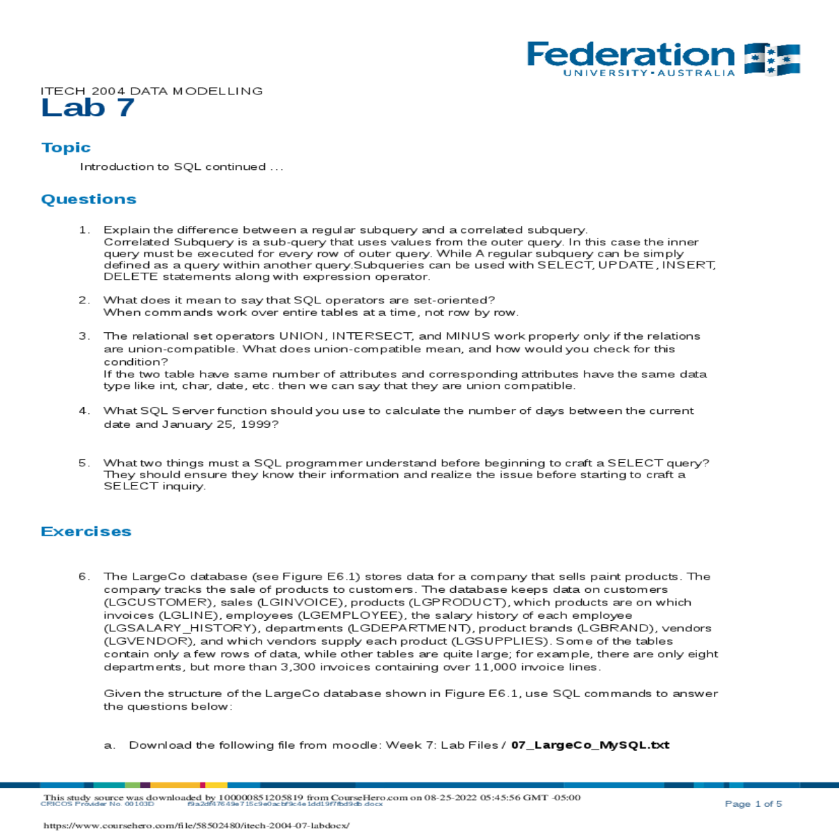 itech data modelling lab topicintroduction sql con