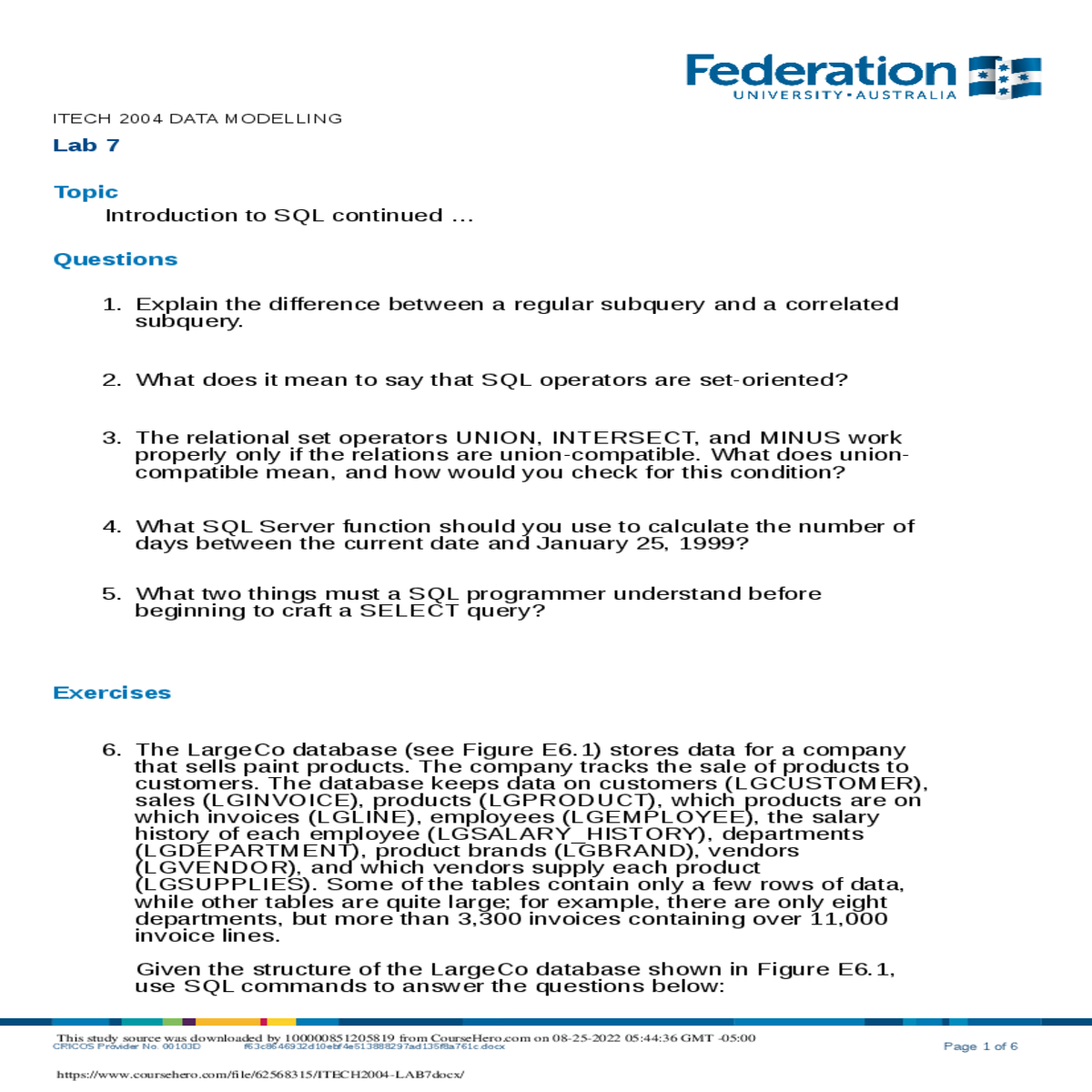 the relational set operators union