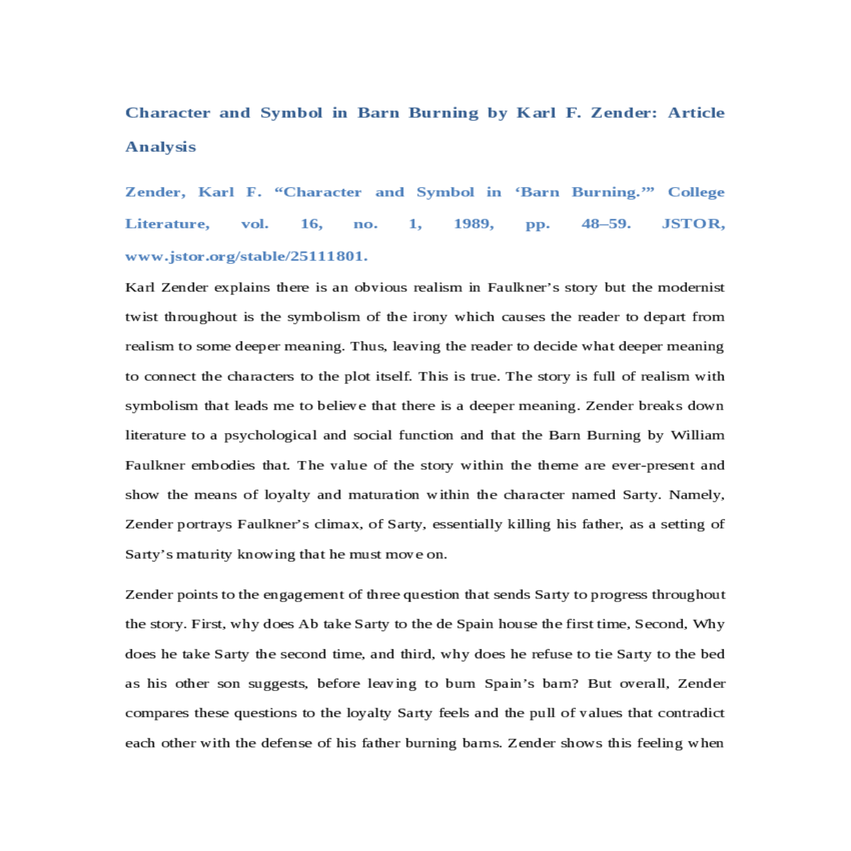 character and symbol in barn burning by karl f zen