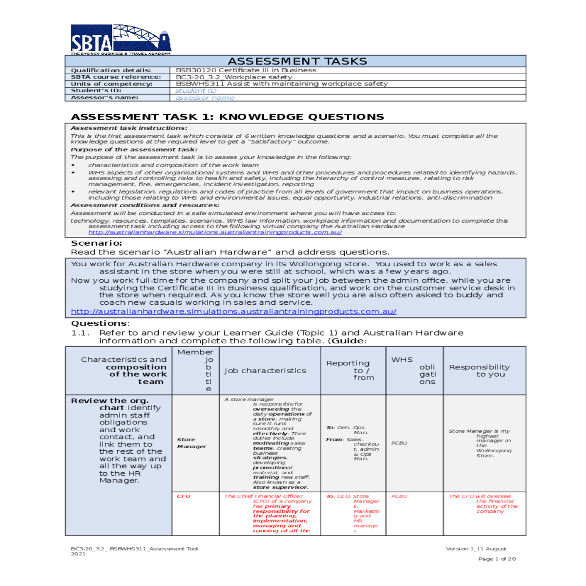 collect answers and ideas relevant whs policies an