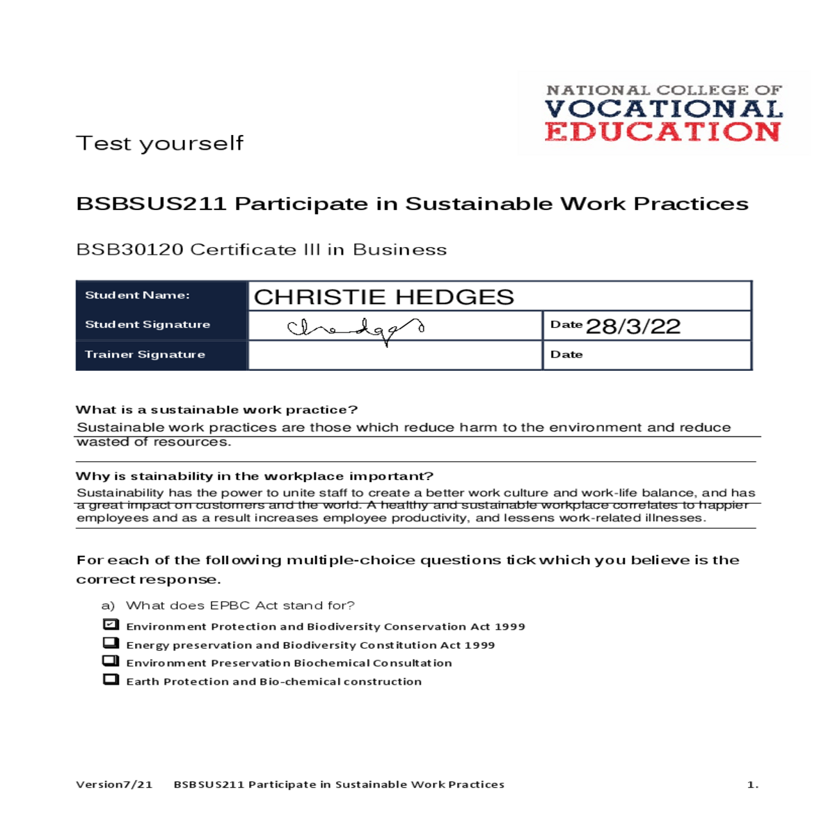 assessment task cover sheet task project