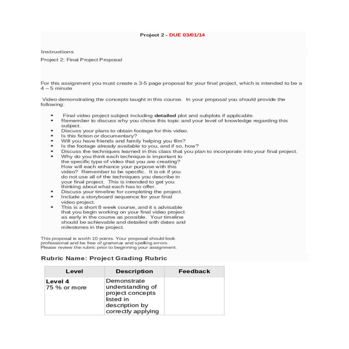 rubric name project grading rubric